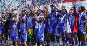 Leicester City players celebrating